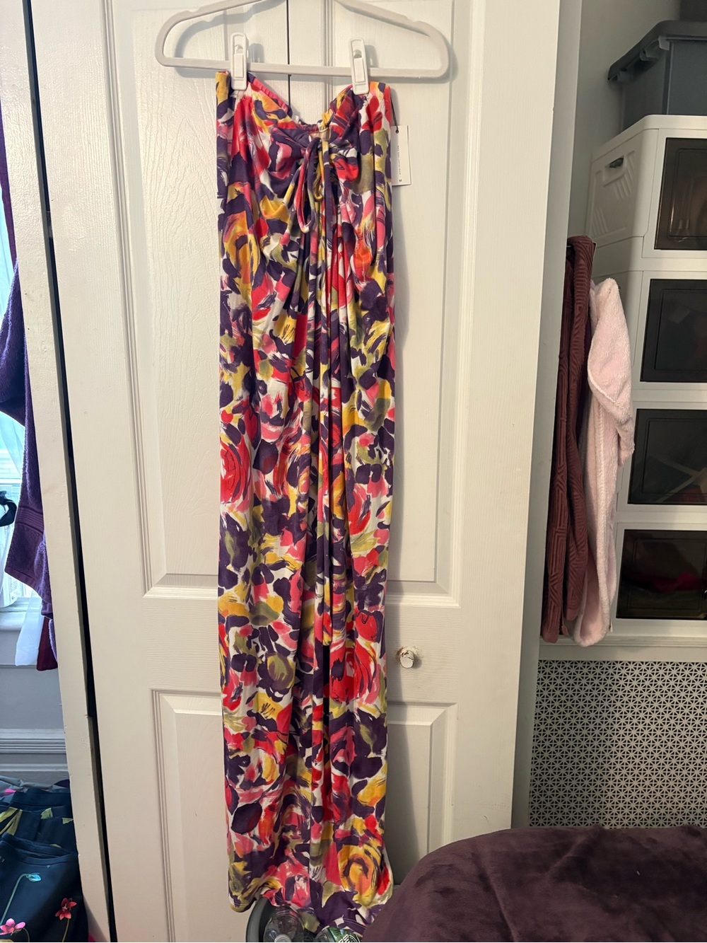 Velvet Multicolor Floral Maxi Dress - Pink, Purple, Yellow